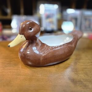 Vintage Mallard Brown Ceramic Duck Figurine Dish Planter Cottagecore Nature